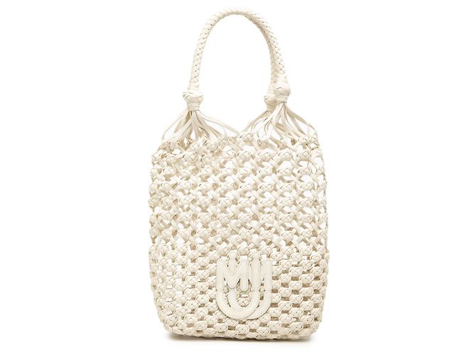 Bolsa bucket de napa branca em macramé Miu Miu Branco Cru