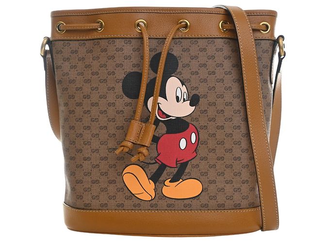 Borsa a secchiello Gucci Beige Micro GG Supreme Mickey Mouse
