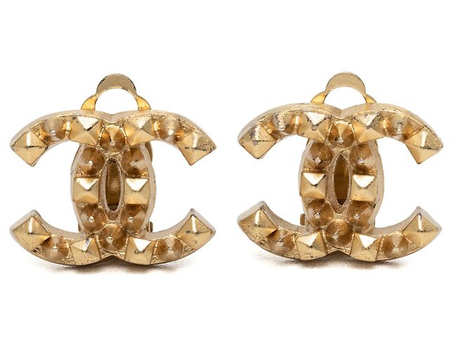 Boucles d'oreilles Chanel Gold CC plaqué or à pointes clipsées Doré