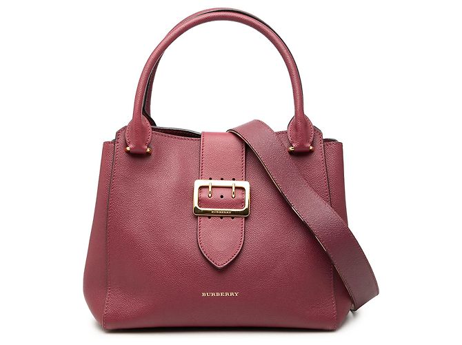 Tote Burberry de couro de bezerro de grão médio com fivela vermelha Vermelho Bordeaux