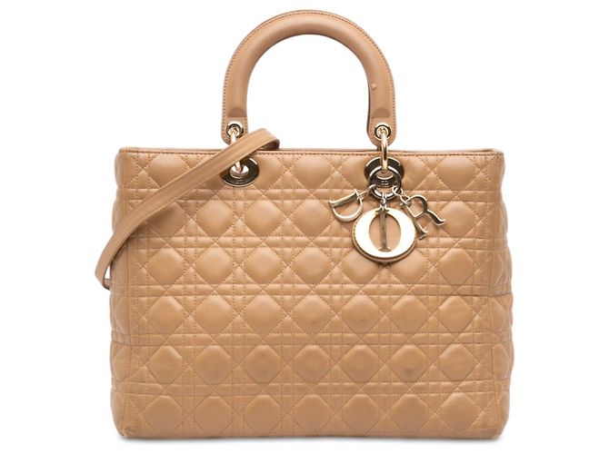 Dior Beige Large Lambskin Cannage Lady Dior