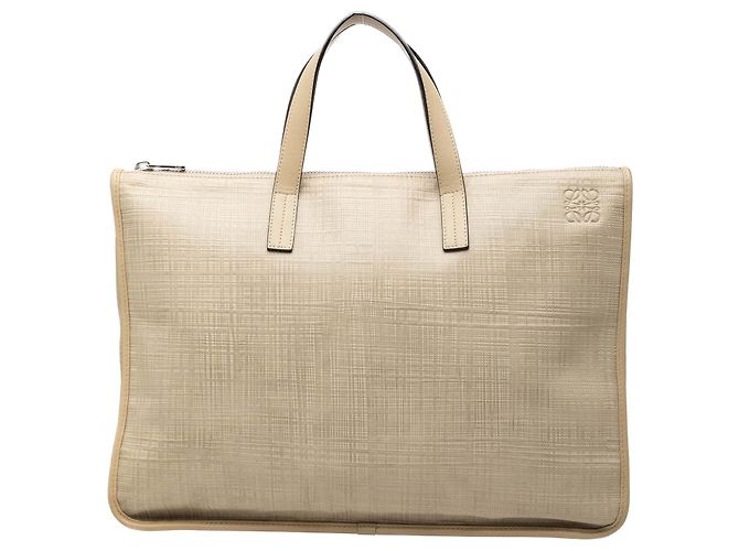 Pasta executiva LOEWE Goya em couro bege com anagrama em relevo