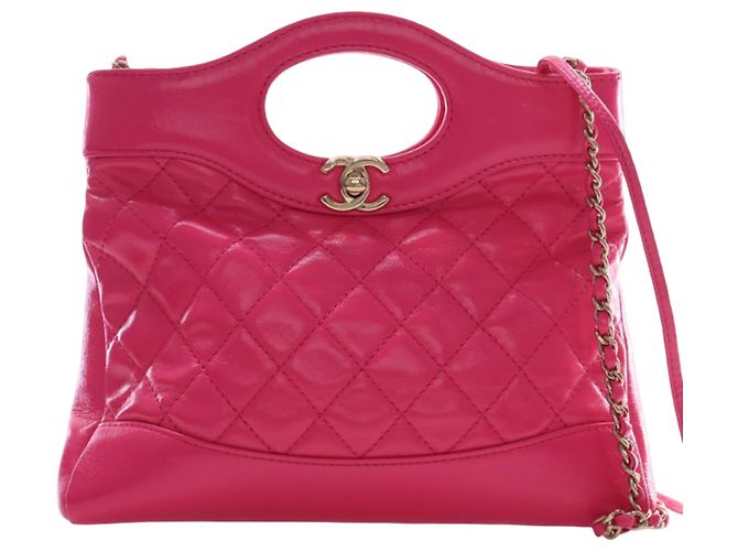 Chanel 31 Shopping Bag aus rosa gestepptem glasiertem Kalbsleder in Large Pink