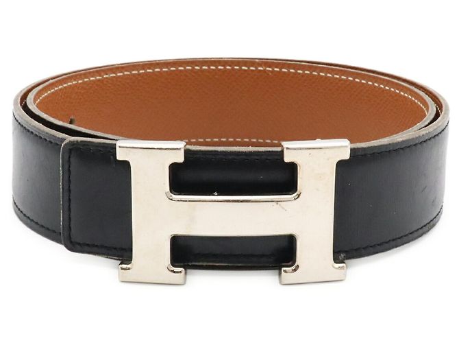 Hermès Cinto Hermes H-Belt Reversível em Couro Box Calf Marrom Preto