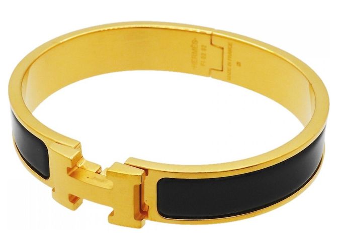 Hermès Pulsera Hermes Bangle Clic Clac PM GP Plated Gold Black Negro Dorado