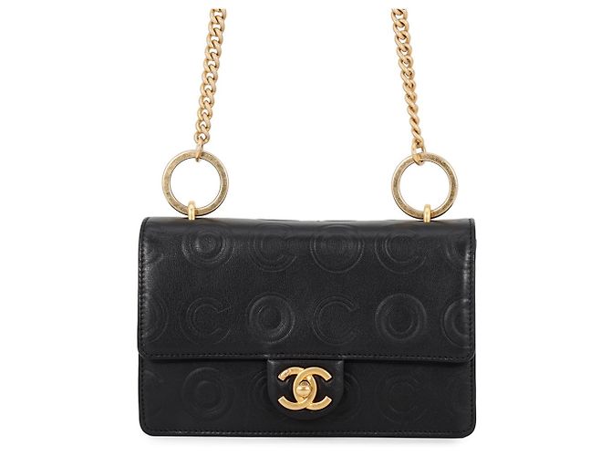 Bolsa de ombro com corrente em couro de vitelo preto Chanel
