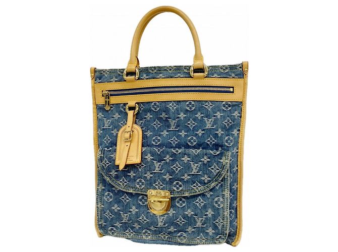 Borsa Tote Piatta Louis Vuitton Monogram Denim Blu