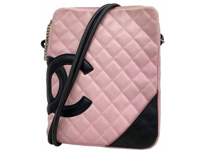 Borsa a tracolla Chanel Cambon in agnello Nero Rosa