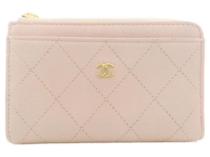 Tarjetero de piel de cabra rosa Chanel