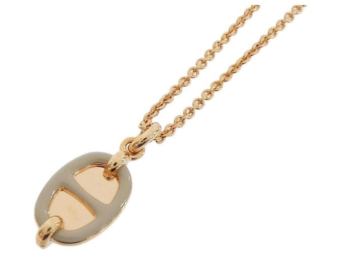 Hermès Colar Hermes Mini Maillon PM Bege Dourado 