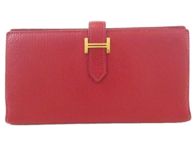 Hermès Hermes Bearn Soufflé Long Wallet Red