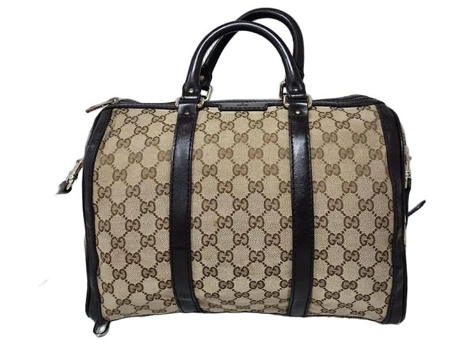 GUCCI GG Canvas Boston Bag Medium Beige/Braun