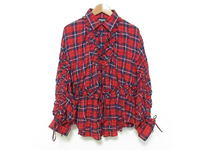 Autre Marque Dsquared2 Rüschenbluse mit Karomuster Rot Blau