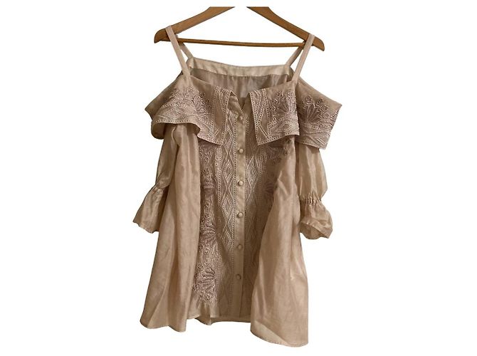 Autre Marque Camicetta GRACE CONTINENTAL con ricamo orientale Beige
