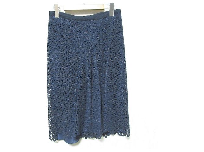 Autre Marque Saia de renda bordada Drawer Azul Azul marinho