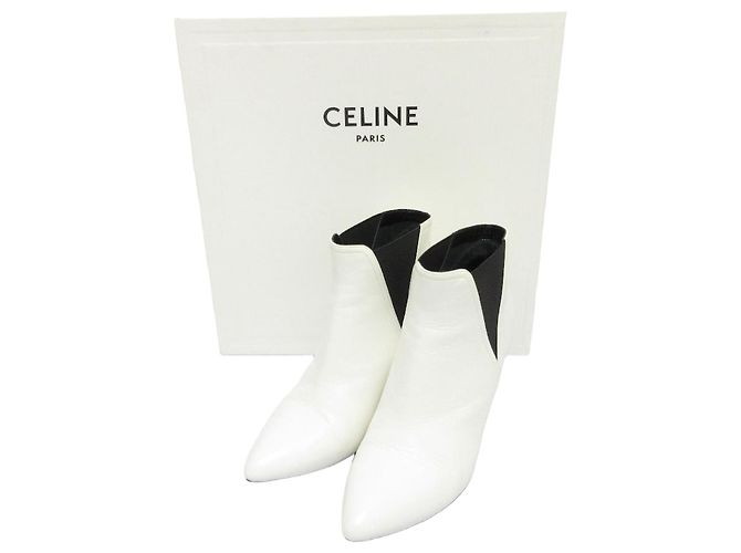 Céline Botas de couro Celine Side Gore Short Booties Branco