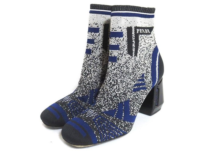 Bottines en maille Prada Noir Blanc Bleu