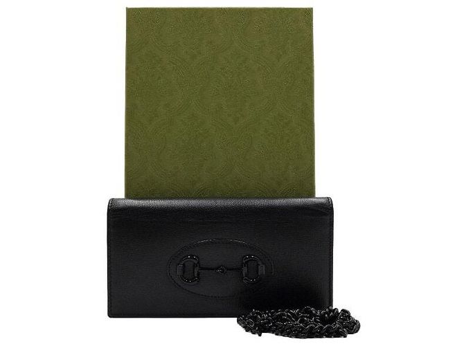 Horsebit 1955 Gucci Bolsa transversal com corrente e carteira com detalhe de bocado em couro preto