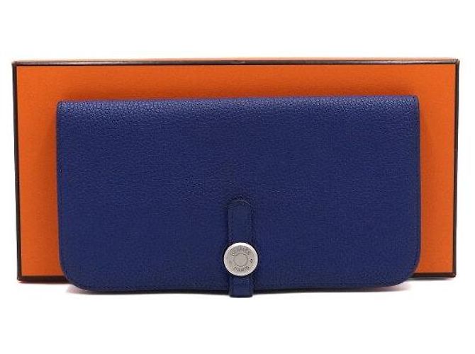 Hermès Navy Clemence Silver Trim Long Wallet Blue