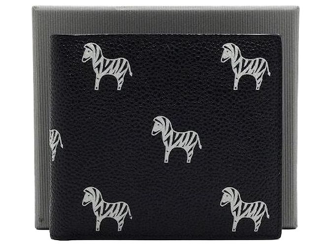 Thom Browne Black Leather Zebra Print Billfold Wallet