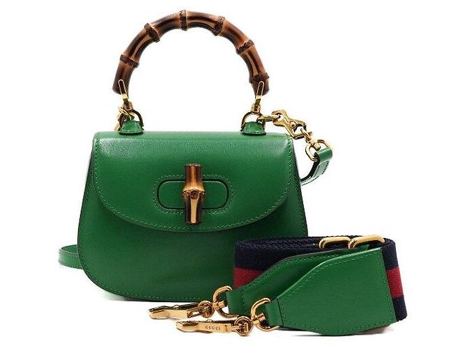 Bamboo Gucci Mini bolsa tote de alça de bambu e couro verde