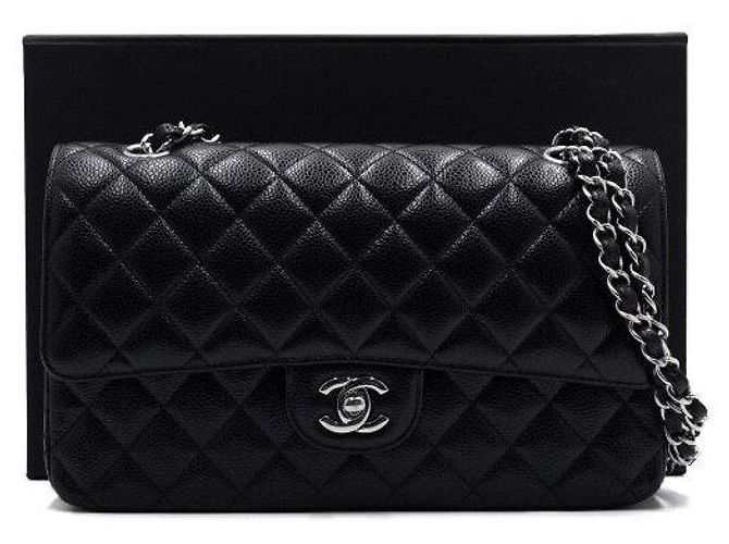 Chanel Black Caviar Classic Medium Silver Chain Shoulder Bag