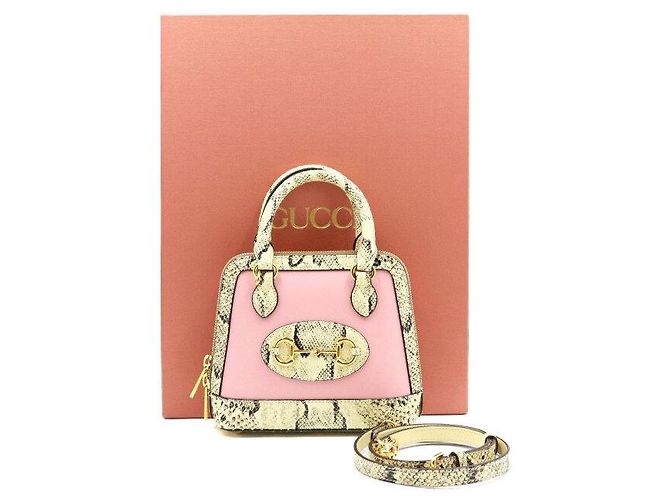 Horsebit 1955 Gucci Limited Edition Pink Python Horsebit Mini Top Handle Bag Tote and Crossbody