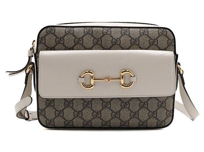 Horsebit 1955 Gucci Pequena bolsa de aba e bolsa transversal em couro Horsebit Marrom