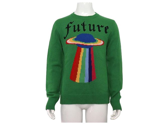 Gucci Langarm-Strick-T-Shirt Unisex Green UFO FUTURE Grün