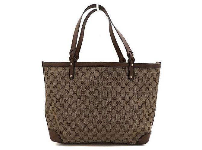 Gucci Bolsa de ombro shopper com acabamento em couro marrom