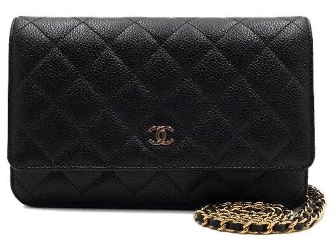 Chanel Bolsa de ombro e transversal com corrente CC dourada Preto