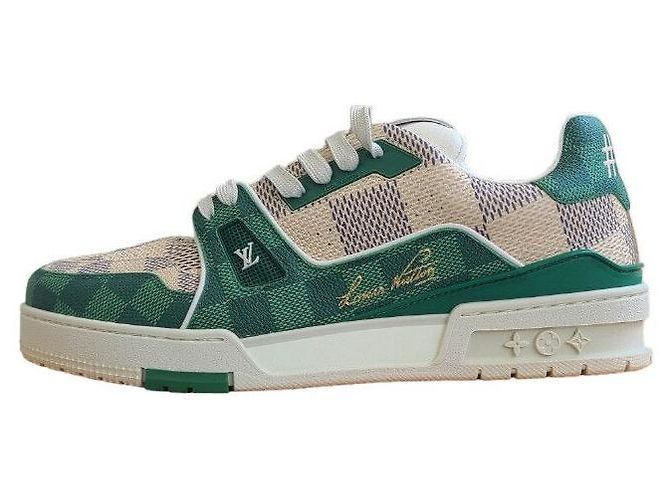 Louis Vuitton Trainer Damier en cuir vert non utilisé