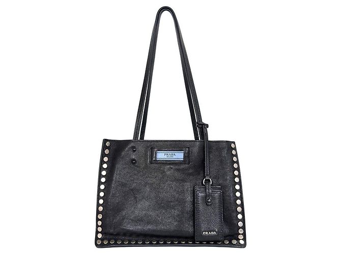 Prada Sac à bandoulière cabas Studded Etiquette Noir
