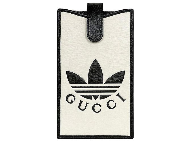 Gucci Capa de celular de couro Trefoil Logo não utilizada White Black Branco