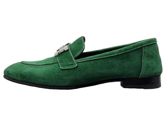 Hermès Mocassin en daim vert