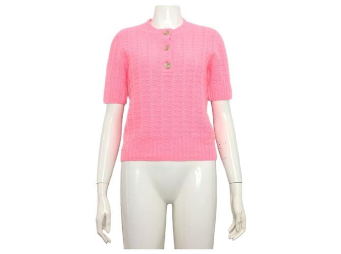 Chanel Strickware für Damen aus Kaschmir-Mischung mit CC-Logo-Knopf Pink