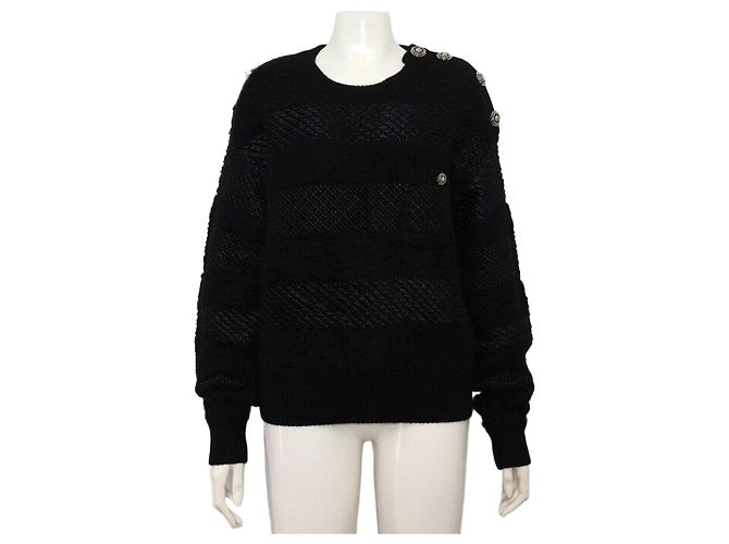 Chanel Schwarzer Strick aus Kaschmir-Mischung mit Knopfdetails für Damen
