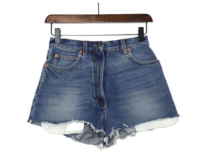 Gucci Short jeans eco com patch de urso para mulher Azul
