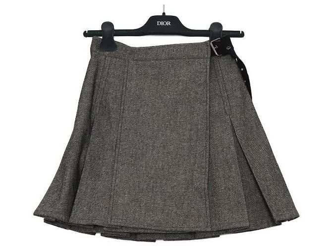 Dior Falda plisada de mezcla de algodón con cinturón Castaño 