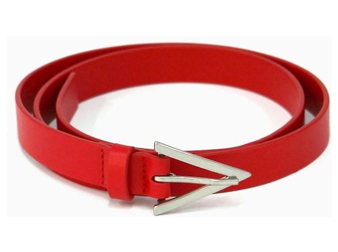 Bottega Veneta Triangle Red Leather Silver Belt
