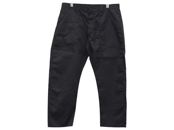 Prada Pantaloni in nylon da uomo con logo triangle non utilizzati Nero
