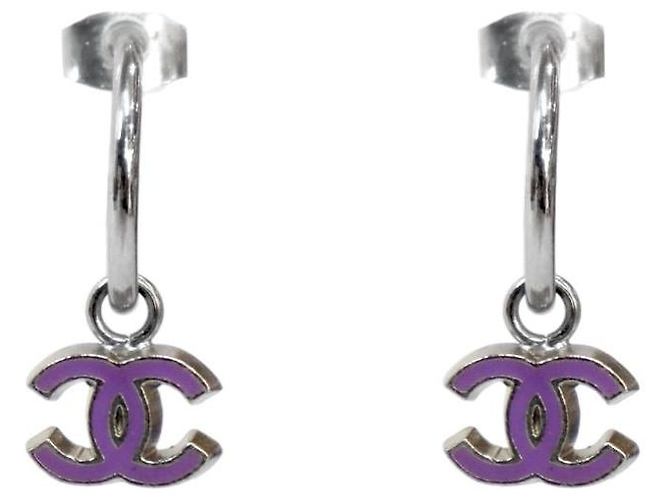 Chanel Lavender CC Silver Ohrringe Lila