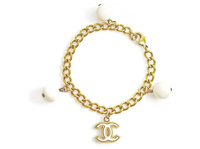 Chanel Pulseira de pérolas com logo Dourado
