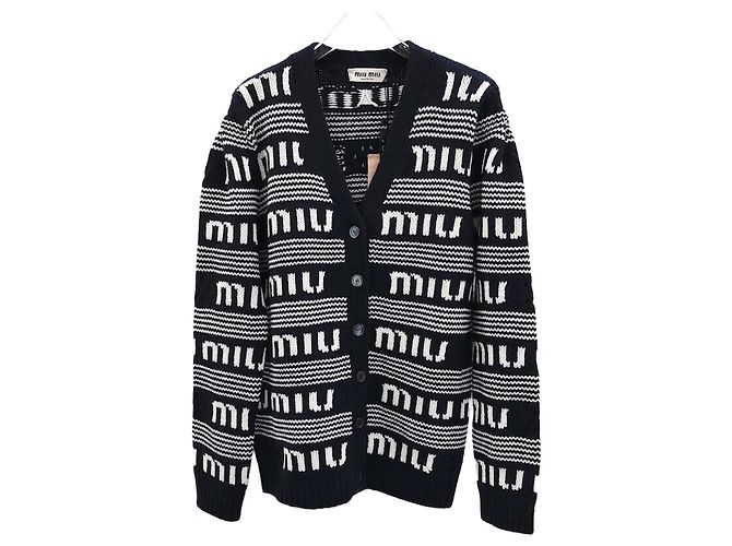 Miu Miu Cashmere-Cardigan mit Logo-Streifen Silber