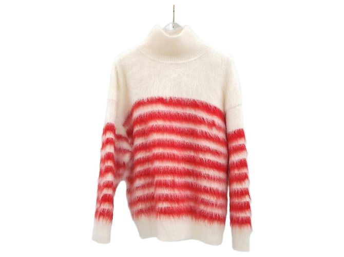 Bottega Veneta Schwerer Mohair-Strickpullover im Marinière-Stil Rot