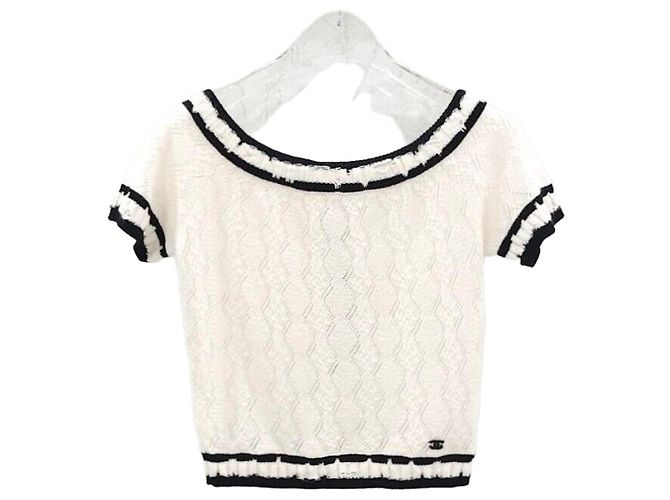 Chanel Crop Top aus Strick mit kurzen Ärmeln Silber