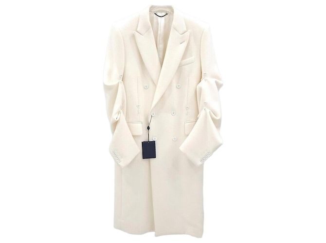 Louis Vuitton Hook Belted Wool Long Coat Silvery