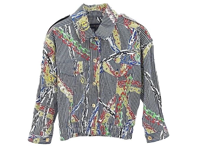 Louis Vuitton Giacca in denim con stampa a catena e righe Multicolore