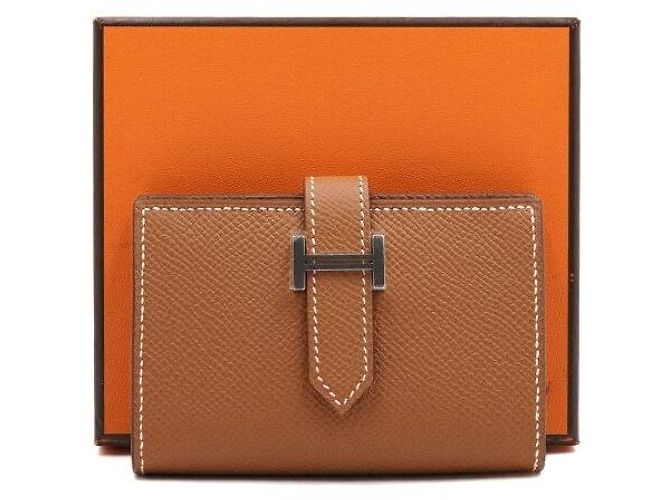 Hermès Gold Compact Card Holder with Silver Hardware Golden