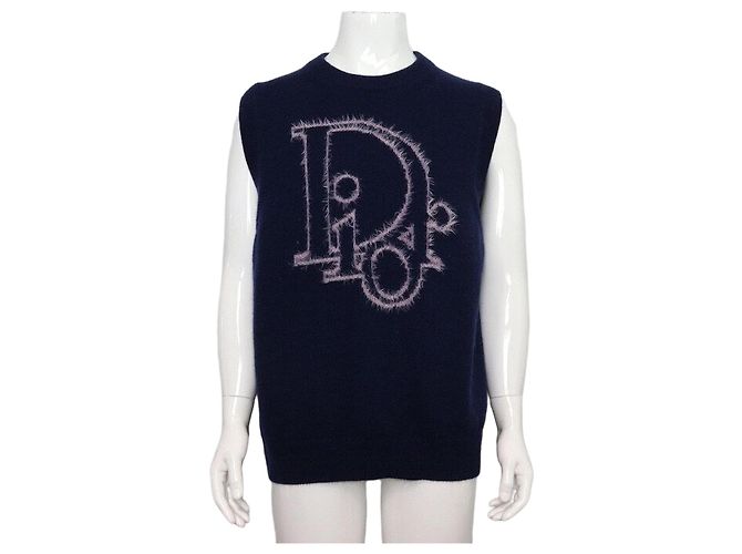 Dior Unisex Strickweste mit Logo aus Kaschmir-Mischung Blau